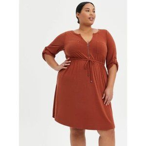 Torrid Size 5 Dress Studio Cupro Zip-Front Size 5X Dress Size 28 Brandy Brown